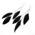 Bohemian alloy earrings featuring long silver chains and flowing black feather tassels - Black