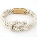 Detail of white nautical sailor knot braided PU leather bracelet with gold magnetic clasp - White Style (wl015062524)