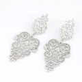 Retro silver hollow flower earrings with vintage lace heart-shaped metal filigree design - Silver