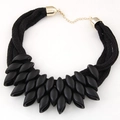 Chunky bohemian statement necklace with black layered resin petals and mesh rope - Black