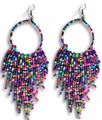 Bohemian style colorful seed bead hoop earrings with long dangling beaded tassels - Colorful