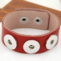Red leather bracelet with three silver metal studs and adjustable snap fasteners - Red