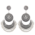 Orecchini bohémien vintage in argento con incisioni floreali e nappe pendenti - Argento Antico