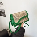 Green leather trim crossbody bag with vintage embroidery and wave pattern - Green