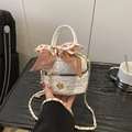 Mini sac bandoulière blanc matelassé avec camélia doré et nœud imprimé léopard - Blanc Petit