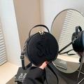 Bolso bandolera circular negro de moda con logo SM y detalles de herrajes dorados - Negro