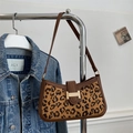 Borsa baguette leopardata con finiture in pelle marrone e fibbia dorata alla moda - Marrone Giallastro