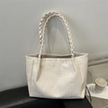 Borsa tote crema minimalista con trama pied de poule e manici intrecciati - Bianco