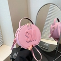Bolso bandolera redondo rosa con logo SM y asa superior para mujer a la moda - Rosa