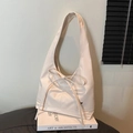 Chic beige pleated tote bag featuring a large bow tie and small heart metal logo - Off White