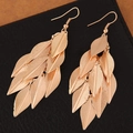 Golden leaf tassel earrings with textured layers and long hooks in a natural forest style - Multi-layer Leaf Style (wl100922133)