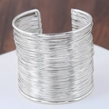 Brede meerlaagse zilveren draadarmband met geometrische open structuur - Zilver (110509180)