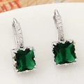 Detailed macro view of square emerald zircon earrings with silver crystal paved hooks - Emerald Green Square Style (wl015070651)