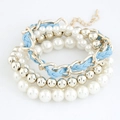 Bracciale boho multistrato con cordino blu, perline dorate e perle sintetiche - Blu (_10042480)