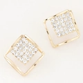 Elegant geometric gold frame square earrings featuring sparkling crystal pavé accents - Default