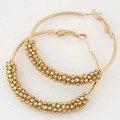 Chic gold hoop earrings with textured bead detailing on a sleek metal minimalist design - Bright Gold (0150728127)