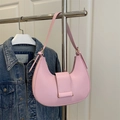 Pink crescent underarm bag made of vintage leather with an adjustable shoulder strap - Pink