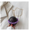 Elegant black glitter spherical evening bag with purple chain and gold strap - Black