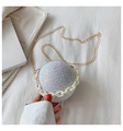 Elegant spherical evening bag for women featuring glitter texture and white acrylic chain - White