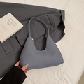 Morandi blue crescent hobo bag with woven texture and integrated shoulder strap - Blue