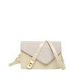 Elegant beige envelope crossbody bag with sequins and gold twist lock in main front view - Khaki