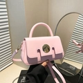 Pink minimalist crossbody bag with golden round buckle and stylish half-moon flap - Pink