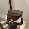 Deep brown saddle bag with woven texture and wide nylon strap in a stylish casual style - Brown