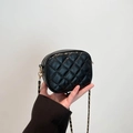Mini black quilted chain bag with elegant diamond pattern and gold-tone strap - Black
