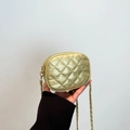 Mini quilted cross-body bag in metallic champagne gold with elegant chain strap - Gold
