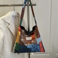Sac fourre-tout bohème en patchwork de tissus floraux avec une grande capacité de style - Coloré
