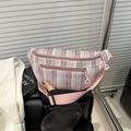 Marsupio in nylon a righe rosa e marrone con tracolla regolabile e doppia zip - Rosa