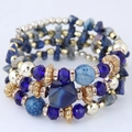 Bohemian meerlaagse wikkelarmband met blauwe kristallen, turkoois en metalen kralen - Blauw