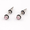 Punk-Ohrstecker aus Edelstahl mit rosa Kristall und schwarzen Gummi-O-Ringen - Rosa