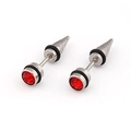 Punk style titanium steel stud earrings with red crystal and black rubber rings for men - Red