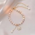 Adjustable colorful freshwater pearl bracelet with zircon daisy flower charm on silk fabric - Flower Freshwater Pearl Bracelet (TS0330)