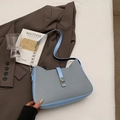 Gray-blue woven underarm bag with silver chain strap and metal buckle closure - Blue