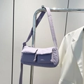 Light purple nylon crossbody bag with dual pockets and adjustable shoulder strap - Purple