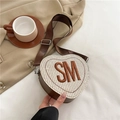 Chique hartvormige geweven crossbodytas in beige en bruin met SM-letterborduurwerk - Bruin