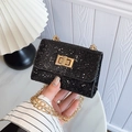 Mini black rhinestone evening bag with gold chain strap and stylish twist lock closure - Black