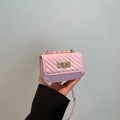 Pink mini crossbody bag with V-quilted faux leather and gold chain strap detail - Pink