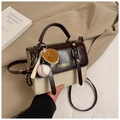 Vintage contrast leather handbag in dark brown and beige with a baseball charm - Beige Coffee With Charm