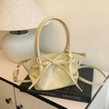 Sac panier blanc crème élégant avec nœud et bandoulière amovible pour femme - Jaune