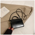 Classic black vintage small square bag with glossy faux leather texture and top handle - Black