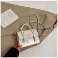 Retro cream-white small square crossbody bag with gold hardware and fashion lettering - White