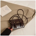 Vintage small square bag in dark brown faux leather with gold fashion hardware - Brown