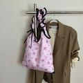 Bolsa de compra plegable rosa con flores de rosas y correas con volantes - Lazo Rosa