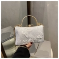 Detalle de bolso de fiesta blanco con bordado de mariposa 3D y asa de metal dorado - Blanco