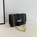 Sac bandoulière noir à motif crocodile avec chaîne dorée et boucle carrée élégante - Noir