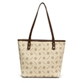 Vintage large tote bag with brown geometric print and shoulder straps for daily commute - Style 1 / White