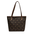 Retro dark brown tote bag with full monogram print and long leather handles - Style 1 / Brown
